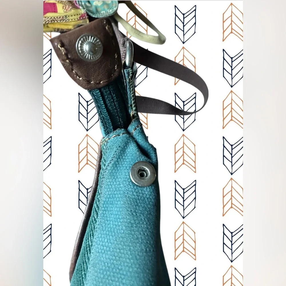 Fossil Teal Green Velvet Corduroy with Brown Leather Trim & Stitching Crossbody